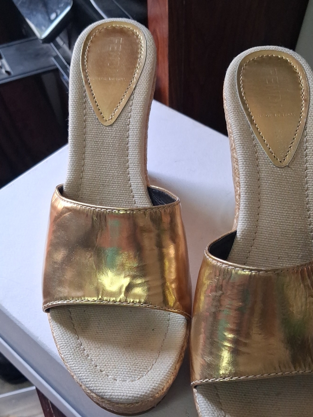 Fendi Gold Metallic Slide Mules